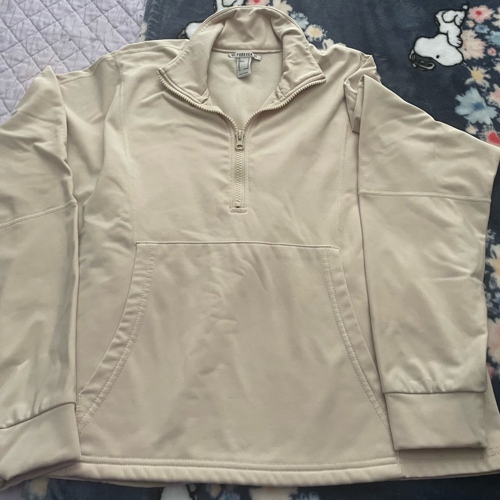 Forever 21 Cream Quarter-Zip Sweatshirt